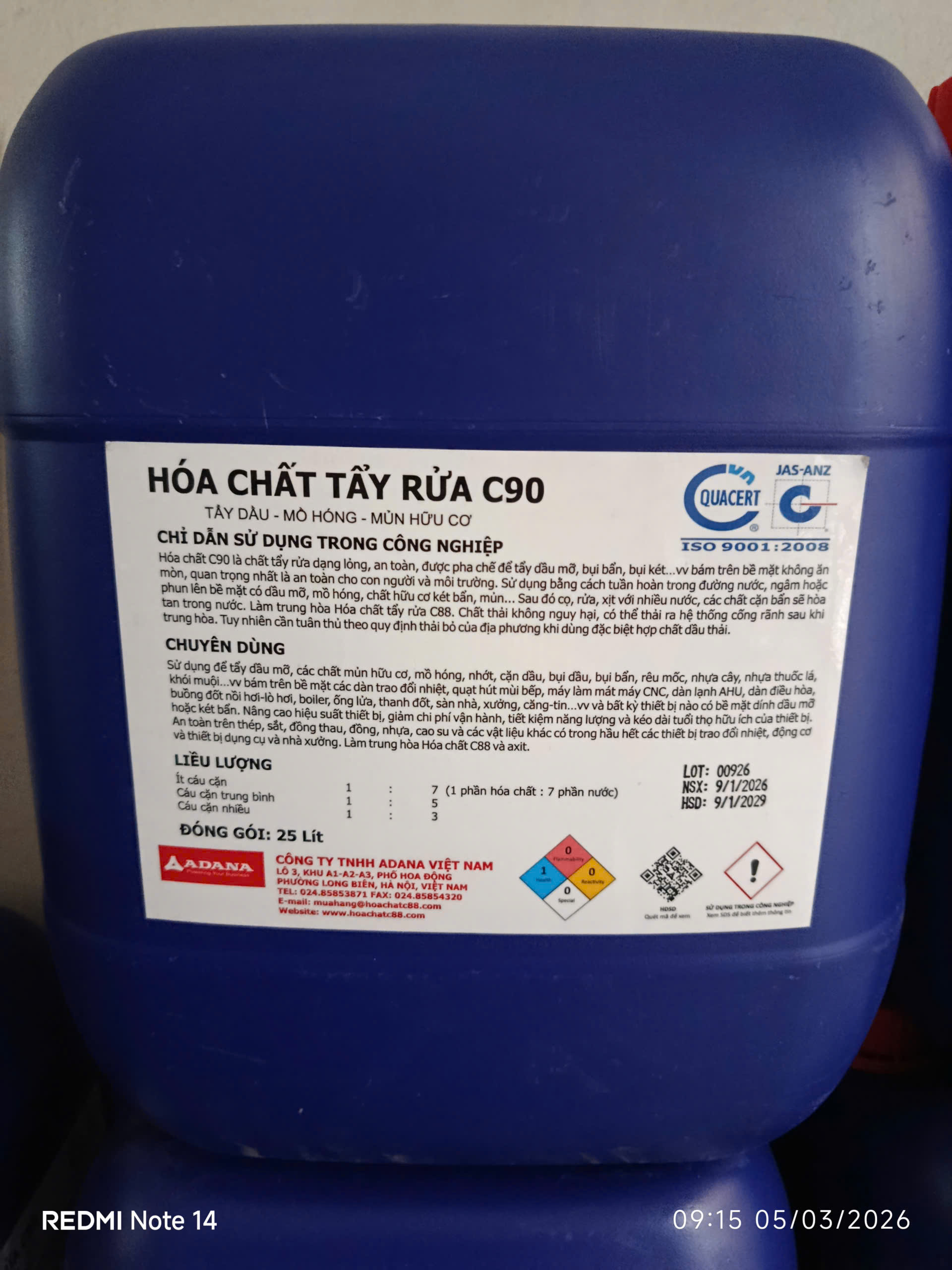 Hóa chất tẩy dầu mỡ mồ hóng mủn hữu cơ C90